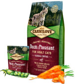 Пълноценна суха храна за котки Carnilove Duck & Pheasant Adult cats със 34% патешко  и 22% месо от фазан, БЕЗ ЗЪРНЕНИ КУЛТУРИ